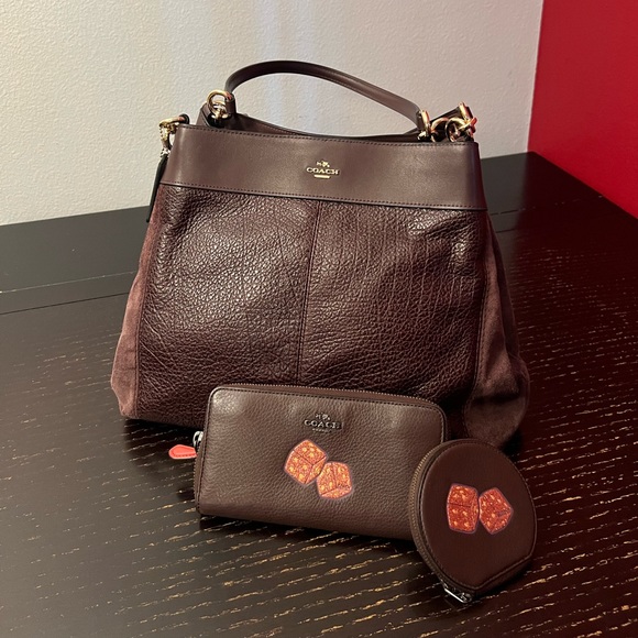 NWT Coach Set-Oxblood Lexy Bag w/ Dice Motif Wallet & Change Purse!! 🎲🎲 - Picture 3 of 10